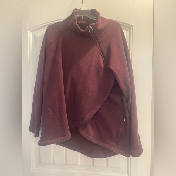 Athleta Tops - Athleta Cozy Karma Asymetrical Pullover Sweatshirt plum Mock Zip Neck like new